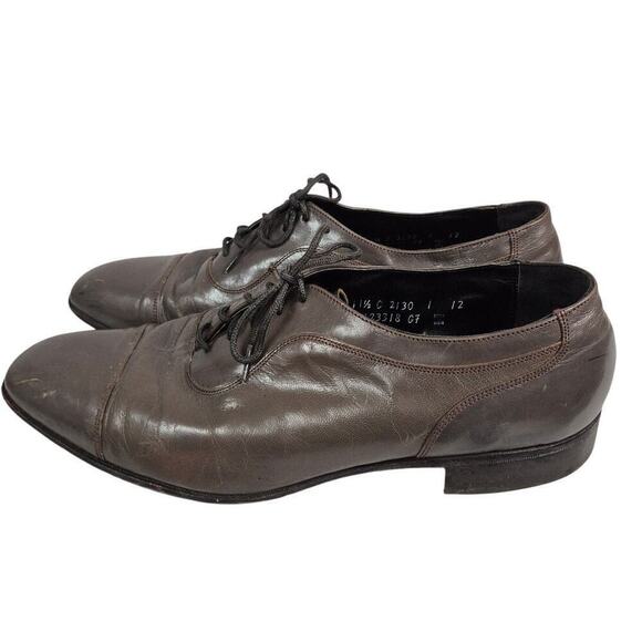 Vtg Florsheim Gray Leather Cap Toe Dress Shoe Flexible Insole Laceup Sz 11.5 - Picture 3 of 7